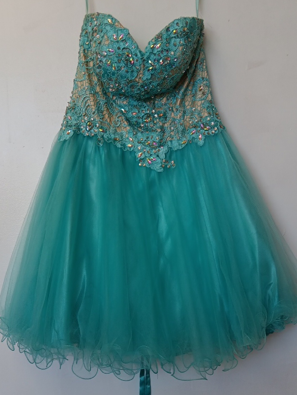 La Merchandises Tulle Dress in Turquoise Tan Lining Jewel Detail